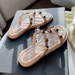 2023 New Summer Sandals Women's Fashion Studded Decorative Ankle Buckle Strap Low Square Heel Open Toe Women's Sandals