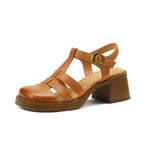 Vintage Fashion Women Sandals Office Ladies Pumps Chunk Heels Platforms Buckle Shoes Woman 2023 Summer