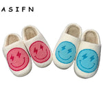 ASIFN Smile Face Slippers Women Men Fluffy House Cute Smile Print Gift Fleece Flat Ladies Indoor Winter Shoes