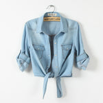 Classic Tokyo Edge Denim Bodycon Overlay Asymmetrical Slim Fit Shirt