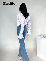 Zadily 2023 Spring Korean Style Long Sleeve White Shirt Women Sexy Button Ladies Crop Tops Blouse Street New In Female Clothing