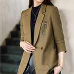 #5250 Black Green Khaki Vintage Blazer Coat Women Single Button Elegant Office Blazer Jacket Femme Regular Fit Pockets Outerwear