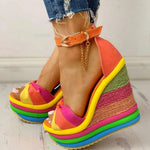 2022 Summer Wedges Sandals Elegant INS Hot Sale Rainbow Colorful Party Platform Extreme High Heels Shoes Woman Plus Size 43