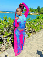 FQLWL Summer Y2k Bodycon Dresses For Women Black 3D Print Long Sleeve Red Maxi Dresses Fashion Party Night Long Dress Female