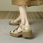 2023 Women Leather High Heel Sandals Gladiator Ladies Buckle Sandals Fashion Thick Heel T-Strap Sandals Summer Shoes 5.5cm