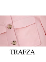 TRAFZA Woman Fashion Pant Suits Long Sleeve Pockets Jacket And High Waist Buttons Straight Pants Two Pieces Sets For Women