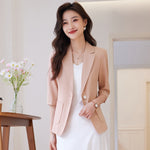 #5262 Summer White Pink Yellow Short Blazer Coat Women Single Button Sexy Thin Office Blazer Female Slim Pockets Korean Style