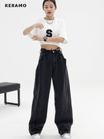2023 Women Baggy  Long Jeans Harajuku Black Wide Leg Trousers Streetwear Vintage High Waist Denim Pants Big Pocket Y2k Feamle