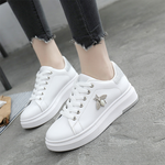 Women Casual Shoes 2023 Woman Sneakers Fashion Breathable Pu Leather Platform White Shoes Soft Footwear Rhinestone Ladies Tennis
