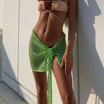 2023 Croche Beach Dress Sexy See Through Cover Up Knit Mini Skirts Mesh Hollow Out Through Wrap White Midi Skirt Party Outfits