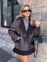 Suninheart Double-sided Lapel Jacket Women Loose Lamb Wool Long Sleeve Thick Coat Winter Fashion Female Warm Single-breasted Top