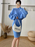 Two Piece Set for Women 2023 New Autumn Winter Fashion Solid Color Sweater Suit Long Sleeved O-neck Women's Clothing Dress Sets