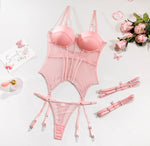 MIRABELLE Lingerie Sets for Women Padded Female Underwear Outfit G-string Transparent Bilizna Set Push Up Lace Corset Top Garter
