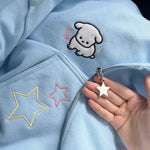 Zip Up Hoodie Star Embroidery Hip Hop Hoodies Women Clothing Japanese Fashion Kawaii Loose Sweatshirt Clothes Tops Sweatshirt