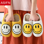 ASIFN winter Women Fluffy Fur Slippers Big Smile Floor Short Plush Fleece Flat For Couples Black Ladies Shoes Indoor Slippers