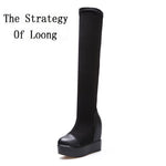 Spring Autumn Women Platform Height Increasing Long Boots Winter Lady Patchwork Breathable Concise Over The Knee Boots 221115