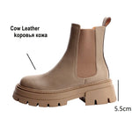 LeShion Of Chanmeb Women Genuine Leather Chelsea Boots INS Fashion Thick Chunky Heels Platform Ankle Short Boot Lady Winter Shoe