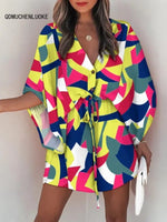 Spring Summer Dress 2023 New In Fashion Beach Style Sexy Dress V-neck Lace Up Print Loose Skirt Elegant Party Dresses for Women