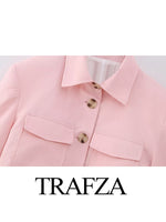 TRAFZA Woman Fashion Pant Suits Long Sleeve Pockets Jacket And High Waist Buttons Straight Pants Two Pieces Sets For Women