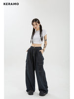 Summer Women Harajuku Cargo Baggy Blue Jeans Streetwear Hip Hop Oversize Casual Wide Leg Vintage Demin Pants Y2k Loose Trousers