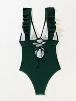 Gossina 2023 New Sexy Female Swimsuit Vintage One Piece Ruffled Push Up Solid Red Swimwear Women Monokini Padded Bathing Suits
