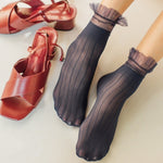 Velvet Woman Socks Ultra-thin Transparent Lace Frilly Ruffle Socks Women Fashion Summer Japane Style Harajuku Retro Long Socks