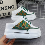 8cm Canvas Half-slippers Women's Outerwear Summer New Thick-soled Inner Height Increase  No Heel Slip-on Sneakers White Sandals