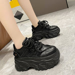Autumn Women Chunky Sneakers Breathable Leather Casual Shoes 8CM Wedge Heels Platform Shoes Chaussures Femme Sports Dad Shoes