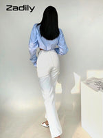 Zadily 2023 Spring Korean Style Long Sleeve White Shirt Women Sexy Button Ladies Crop Tops Blouse Street New In Female Clothing