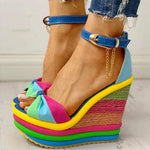 2022 Summer Wedges Sandals Elegant INS Hot Sale Rainbow Colorful Party Platform Extreme High Heels Shoes Woman Plus Size 43
