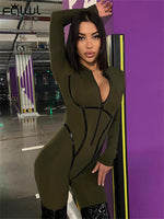 FQLWL Green Sexy Bodycon Long Sleeve Party Jumpsuits Summer Outfit Women 2023 Black Short Sleeve Rompers Casual Activewear