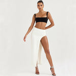 2022 New Summer Women Bodycon Bandage 2 Two Pieces Sets Sexy Spaghetti Strap Short Top &Midi Skirts Fashion Female Party Sets