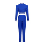 Wome Elegant Two Pieces Sets Bodycon Clothing Sexy Buttons Tops Long Pants 2 Piece Sets