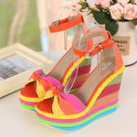2022 Summer Wedges Sandals Elegant INS Hot Sale Rainbow Colorful Party Platform Extreme High Heels Shoes Woman Plus Size 43