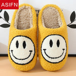ASIFN winter Women Fluffy Fur Slippers Big Smile Floor Short Plush Fleece Flat For Couples Black Ladies Shoes Indoor Slippers