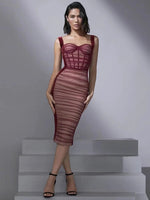 New Arrival Women Sleeveless Sexy Square Collar Mesh Bodycon Midi Dress 2022 New Designer Celebrate Birthday Party Costume