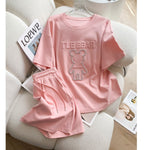 Fashion Bear Cartoon Sweat Suit Korean Women 2023 Summer Casual Tracksuit Short Sleeve T Shirt Loose Shorts Two Piece Set