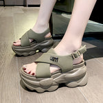 Women Leather Sandals 8CM Summer Shoes New 2023 High Platform Cross-strap Slides Fashion Casual Sandals Beach Chunky Slippers