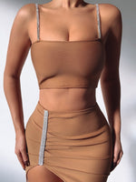2023New Summer Women Two Piece Sets Sexy Spaghetti Strap Short Top& Mini Skirts Celebrity Club Evening Party Skirt Set Outifits
