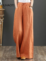 New Spring And Summer Cotton Linen Women's Pants Loose Wide Leg High Waist Mopping Straight Woman