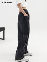 2023 Women Baggy  Long Jeans Harajuku Black Wide Leg Trousers Streetwear Vintage High Waist Denim Pants Big Pocket Y2k Feamle
