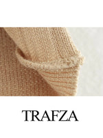 TRAFZA Retro Slit Knotted Knit Skirt Women's Slim Skirt Set Fashion Metallic Color Cross Women's Short Vest Top 2-Piece Set