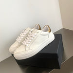 Jenny&Dave British Fashion Gold Stitching Texture Leather Flat Shoes White Color Casual Vulcanized Shoes Women Sneakers