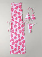 Halter 3pack Random Tropical Bikini Swimsuit Women Cover Up Swimwear Summer Beach Bathing Suit Bikini Set