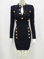 New Winter Style Sexy Long Sleeve Key Hole Button Pink Mini Women Bodycon Bandage Dress 2022 Elegant Evening Club Party Dress