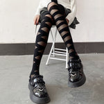 Gothic Cross Strap Sheer Pantyhose Tights Women Lolta Harajuku Temptation Knee JK Thigh High Socks Sexy Lolita Black Stockings