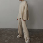 Winter Oversized Long Sleeve Women Knitted Tracksuits Wide Leg Pants Ladies Outfit Loungewear Streetwear Elegant Female 2 Piece