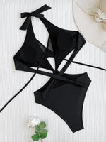 Vigoashely 2023 Sexy Black Halter Swimwear Women Mesh Hollow Push UP One Piece Swimsuit Monokini Backless Cross Bathing Suit