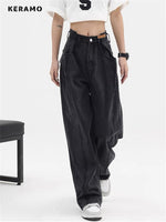 2023 Women Baggy  Long Jeans Harajuku Black Wide Leg Trousers Streetwear Vintage High Waist Denim Pants Big Pocket Y2k Feamle