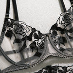 4-Piece Fancy Lingerie Floral Lace Bra Ruffle Garter Luxury Erotic Outfit Sexy Crotchless Panties Sensual Underwear